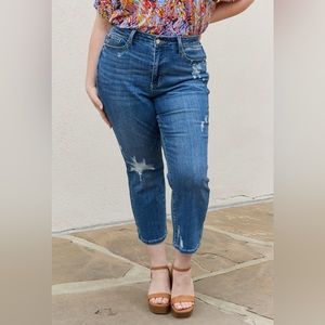 NEW JUDY BLUE Plus Size Theresa High Waisted Ankle Distressed Straight Leg Jeans